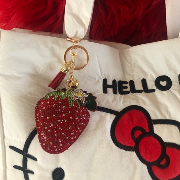 SALE New with tag Hello Kitty Quilted shoulder bag with bling strawberry charm - Picture 5 of 5